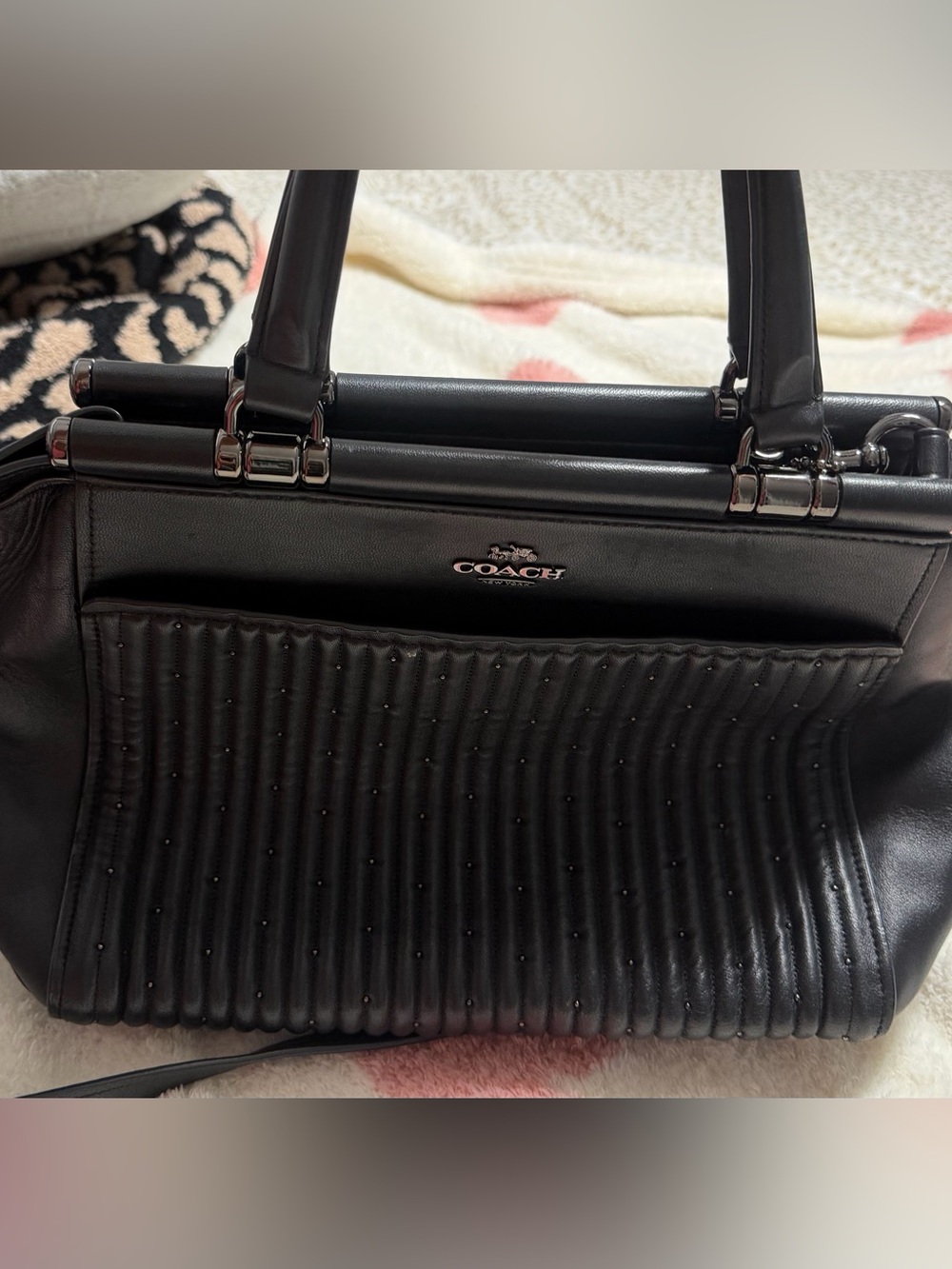 Coach Black Ribbed Studded Leather Satchel